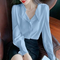 design chiffon shirt womens long sleeve spring korean puff sleeve top bottoming shirt office wear chic woman blouse