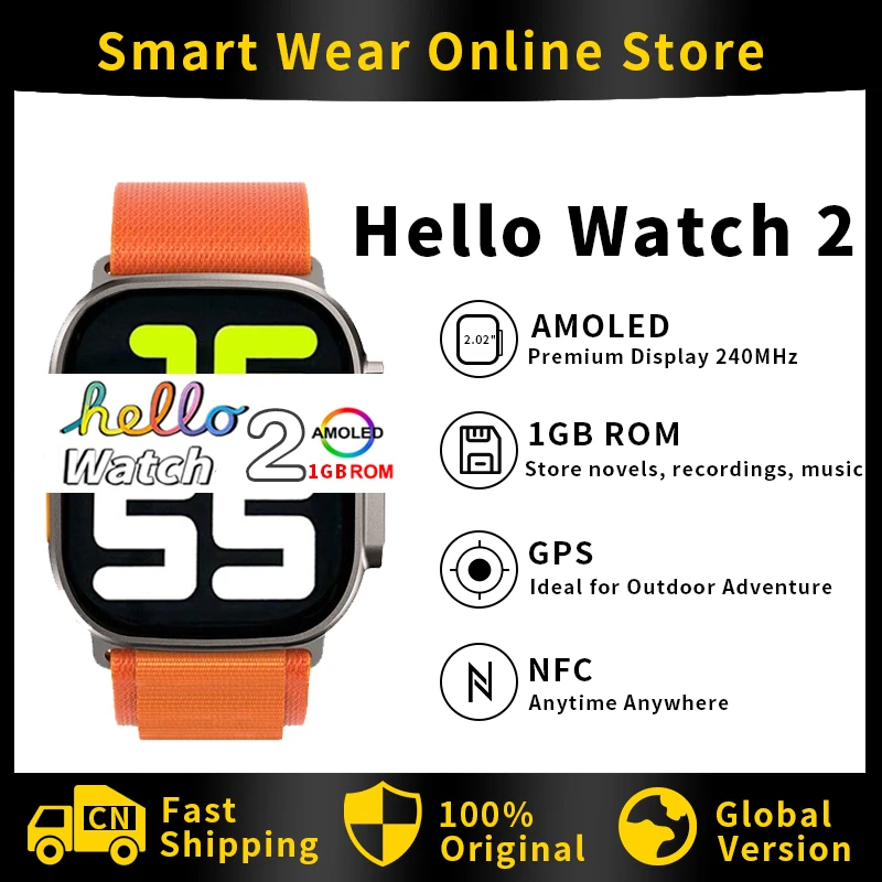 

Smart Watch Hello Watch 2 Ultra 2.02″ Compass NFC Men Sports Smartwatch 1GB Local Music E-book Recording For Apple Android IOS