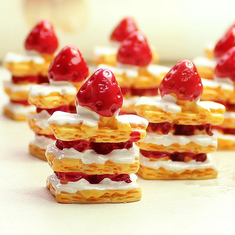 

10pcs Resin Strawberry Cake Fake Food Cabochons Miniature Accessories Resin Diy Mini Scrapbook Craft Material Flatback Charms