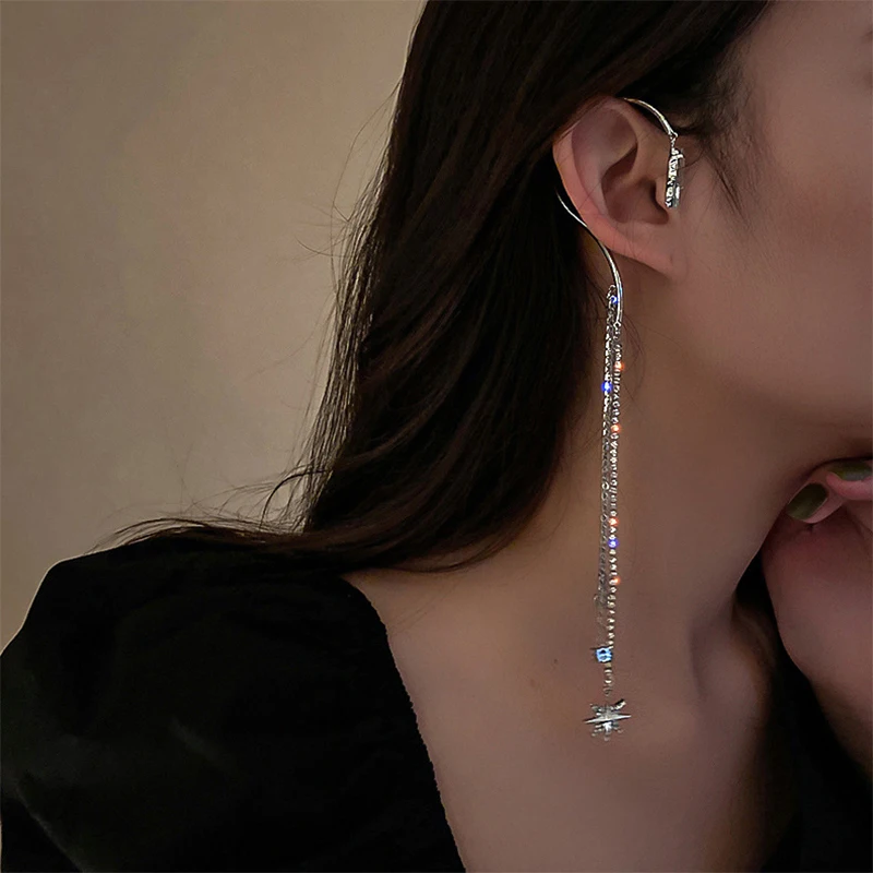 

Star Diamond Long Tassel Personalised Asymmetric Earrings For Women Korean Fashion Earring Daily Birthday Party Jewelry Gifts