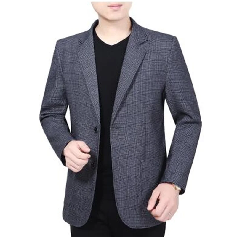 Middle-aged suits men blazer Business grid spring autumn masculino slim fit casaco jaqueta masculina coats mens jacket B 293
