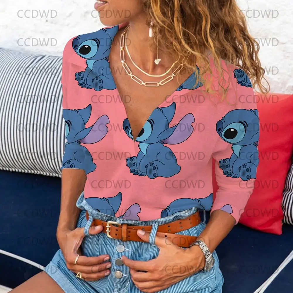 Женские модные блузки с рисунком Ститч 2022 топы длинным рукавом Женский кроп-Топ