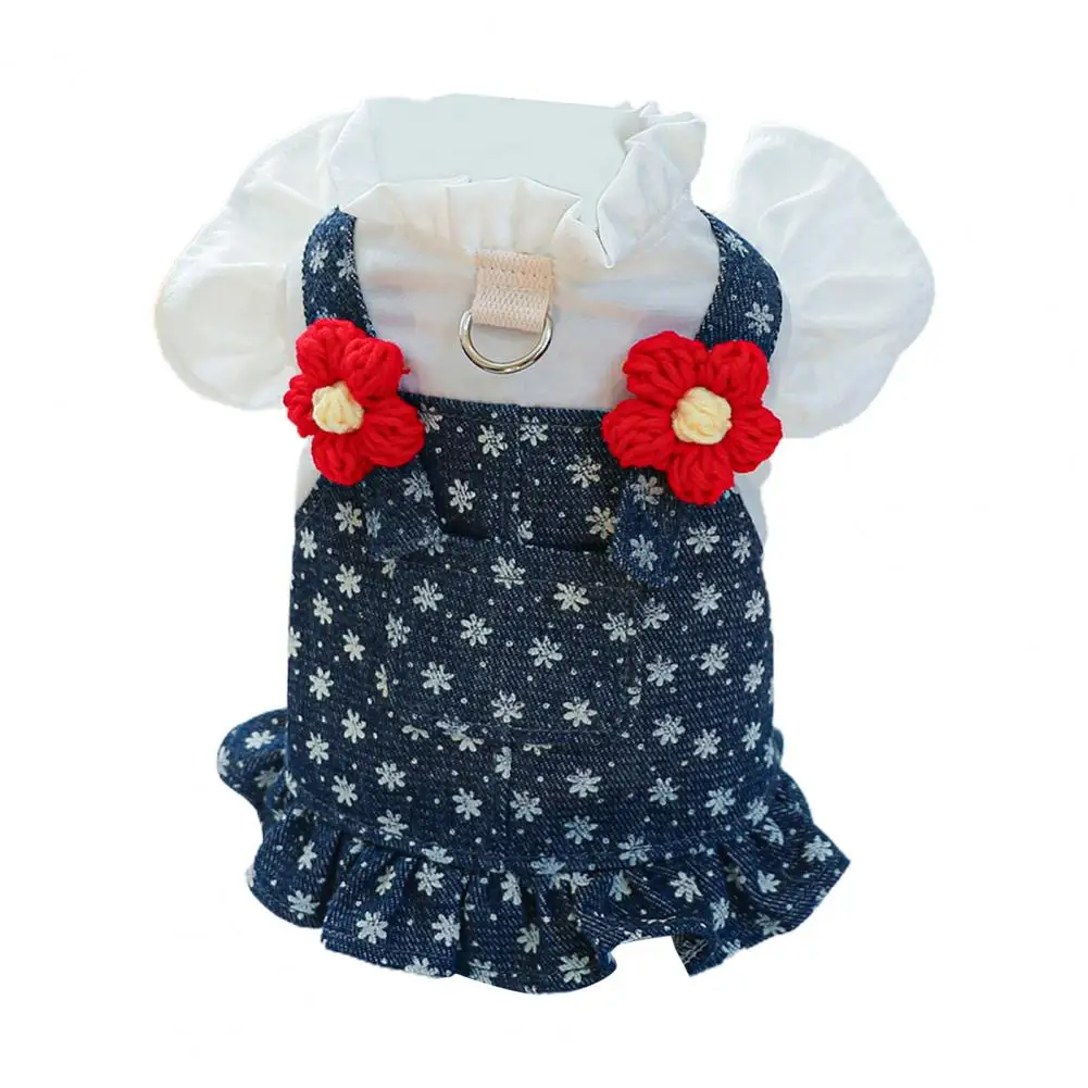 

Pet Dress Stylish Floral Print Dog Dress with Leash Ring Elegant Cat Princess Dress for Everyday Wear