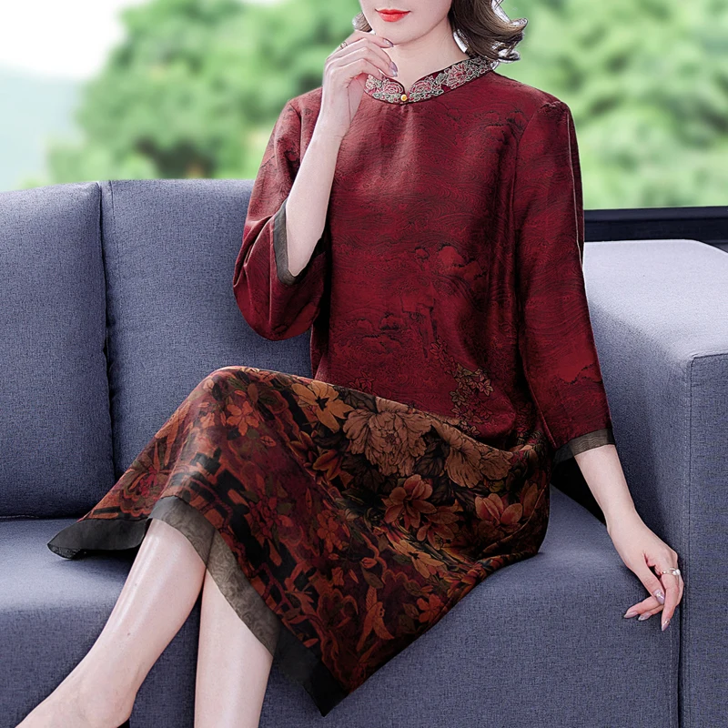 Женское Повседневное платье миди из натурального шелка красное винтажное