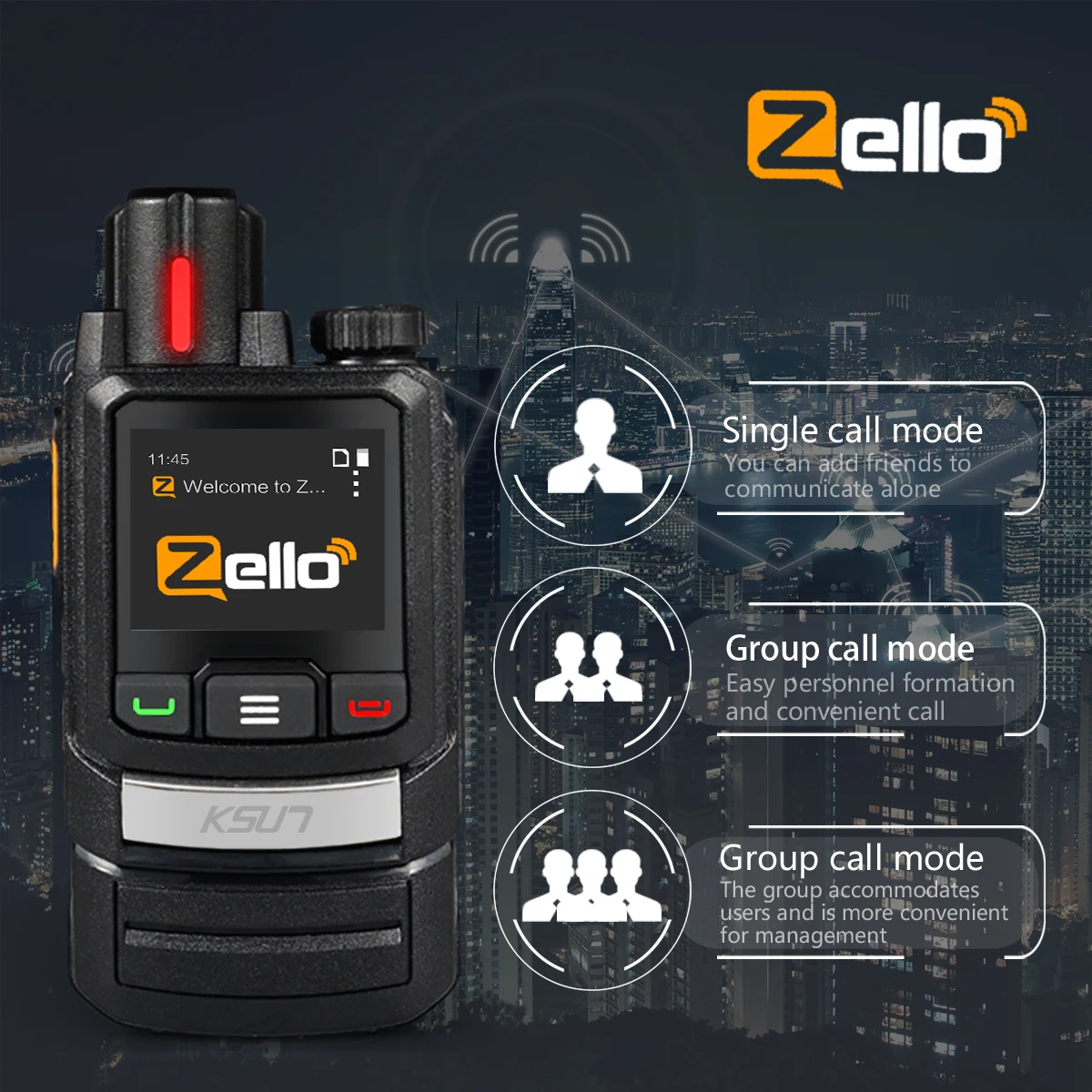 Zello Walkie Talkie 4G SIM Network Radio Station Long Range WIFI KSUNZL60 enlarge