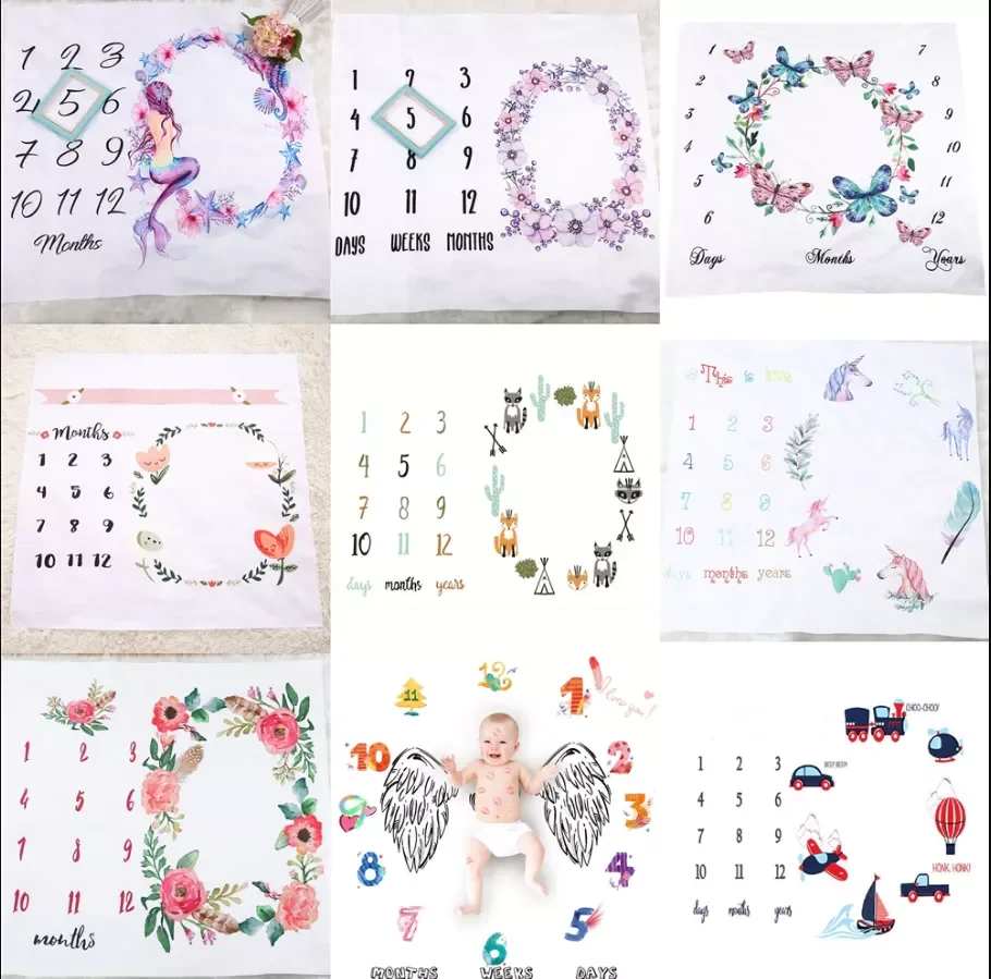 

NEW IN Cartoon Pattern Infant Baby Milestone Photo Props Background Blankets Backdrop Cloth Calendar Boy Girl Photo Accessories