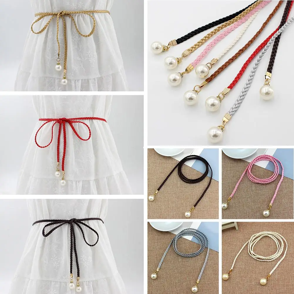 

Fashion Women Solid Color Braided Tassel Belt 2022 New Boho Girls Thin Waist Rope Knit Belts For Dress Waist Bands Accessories