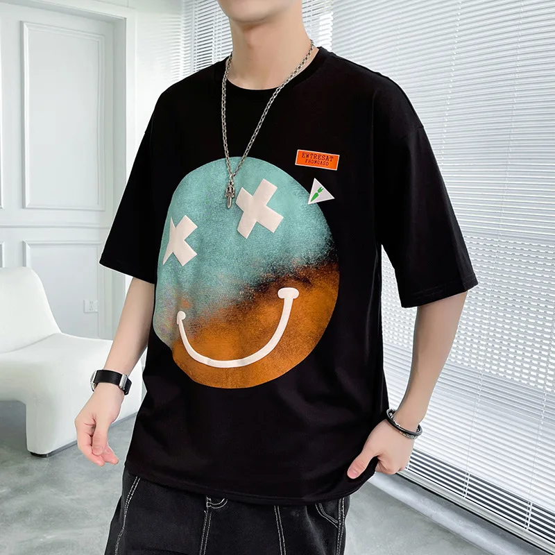 

New trendy brand ins short-sleeved t-shirt men's summer loose gradient printing half-sleeve t-shirt tide brand student men's top
