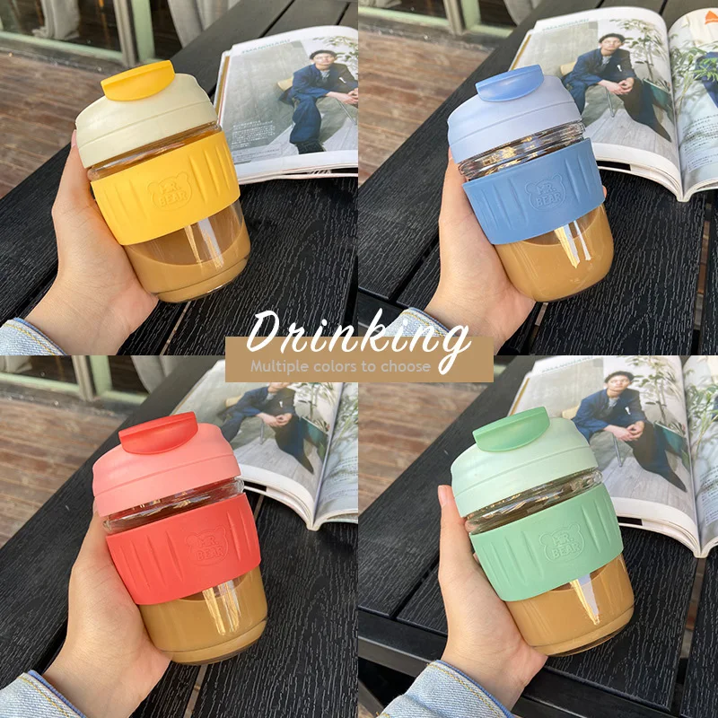 

Creative Glass Water Cup Female With Straws Simple And Cute Portable To Make Tea Large-capacity Coffee Cup ing Wind Male