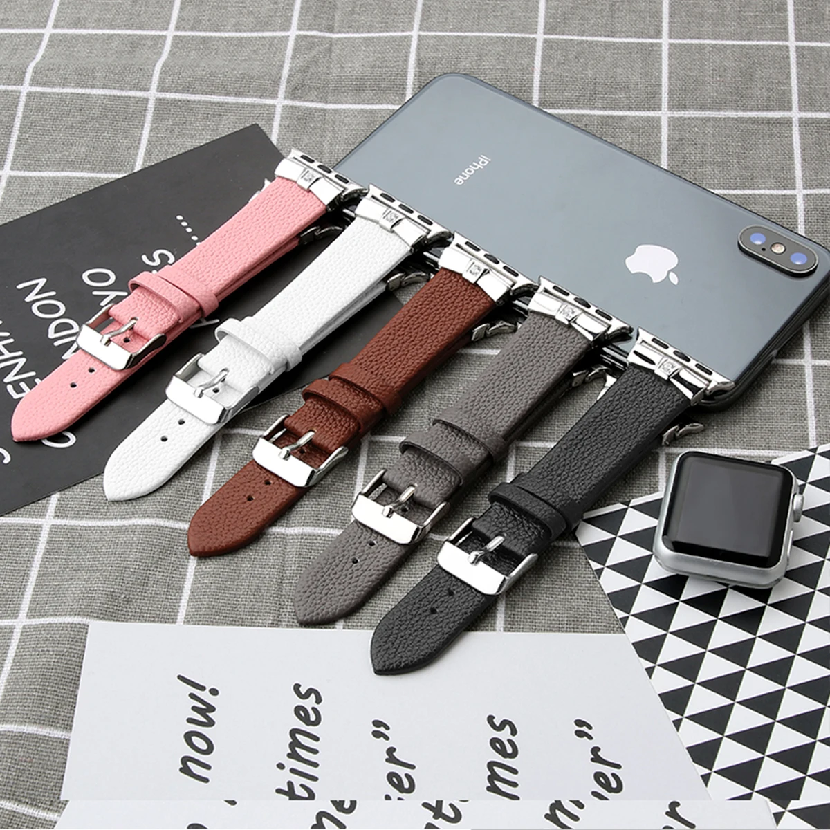 Luxury Metal Diamond+Leather Strap for Apple watch 8 7 45mm 41mm 6 5 4 SE 44mm 40mm bracelet strap for iwatch 3 38mm 42mm band