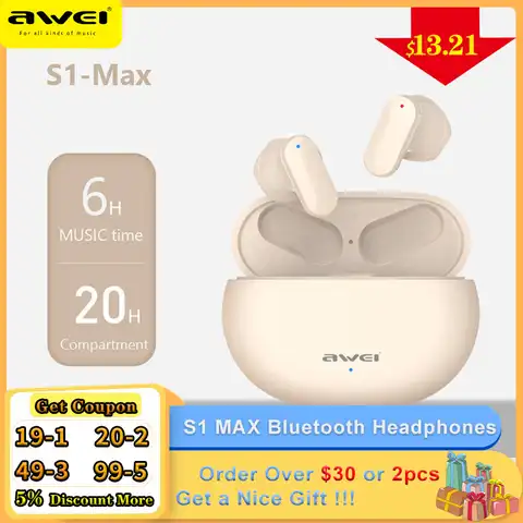 Awei S1 MAX, беспроводные наушники Bluetooth, спортивные наушники, наушники с сенсорным управлением, наушники с микрофоном, игровые наушники