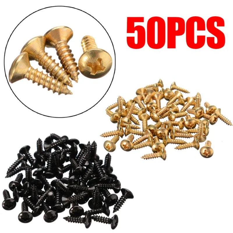 

50pcs/set Gold Black Silver Electric Guitar Bass Pickguard Cover Plate Screws For Guitar Bass Metal Fixed Screw Wholesale