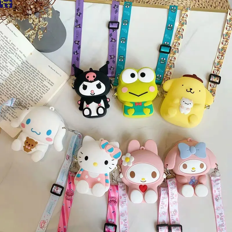 

Cute Sanrios Plush Cartoon Kuromi Melody Cinnamoroll Shoulder Bag Anime Plushie Messenger Bag Keys Coin Purse Handbag Gift