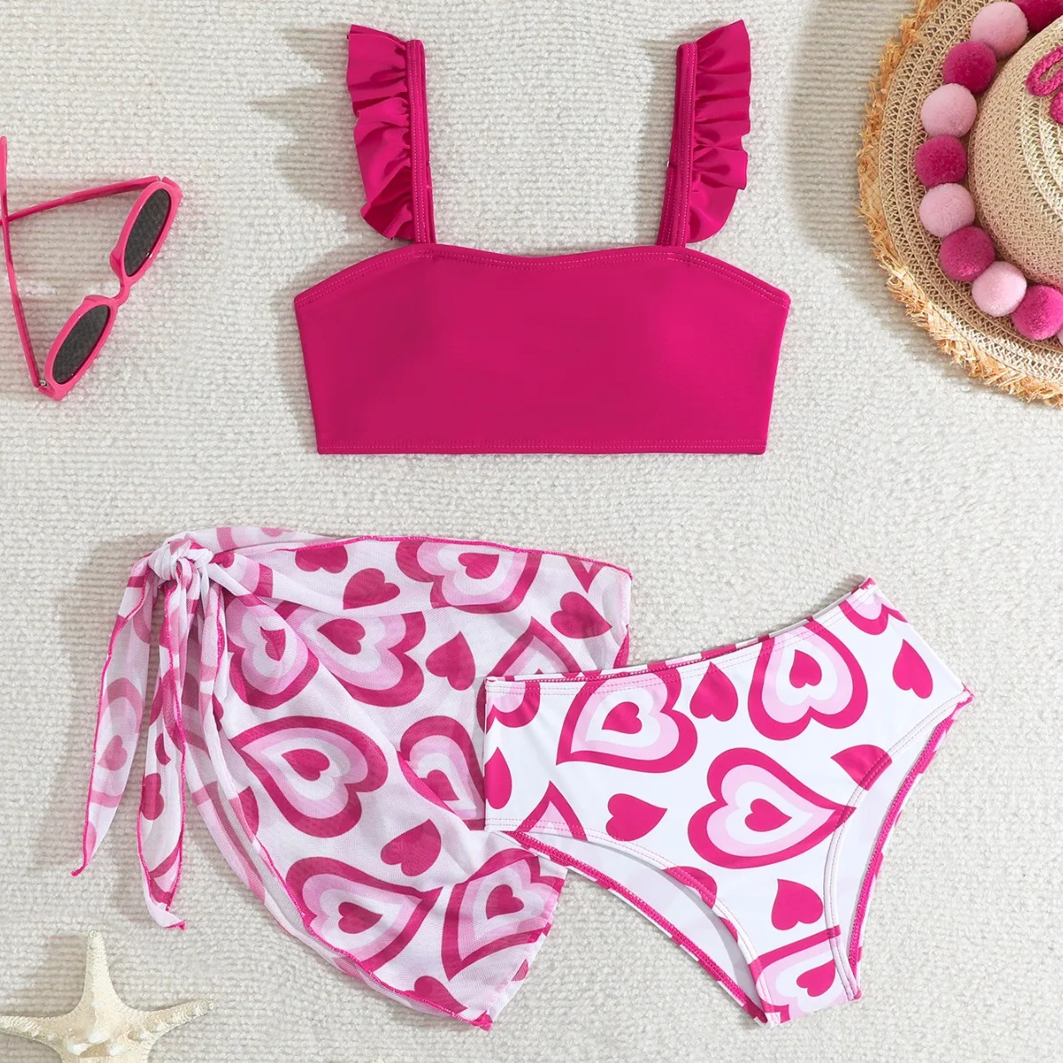 3 шт./упаковка детский купальник с оборками и завышенной талией