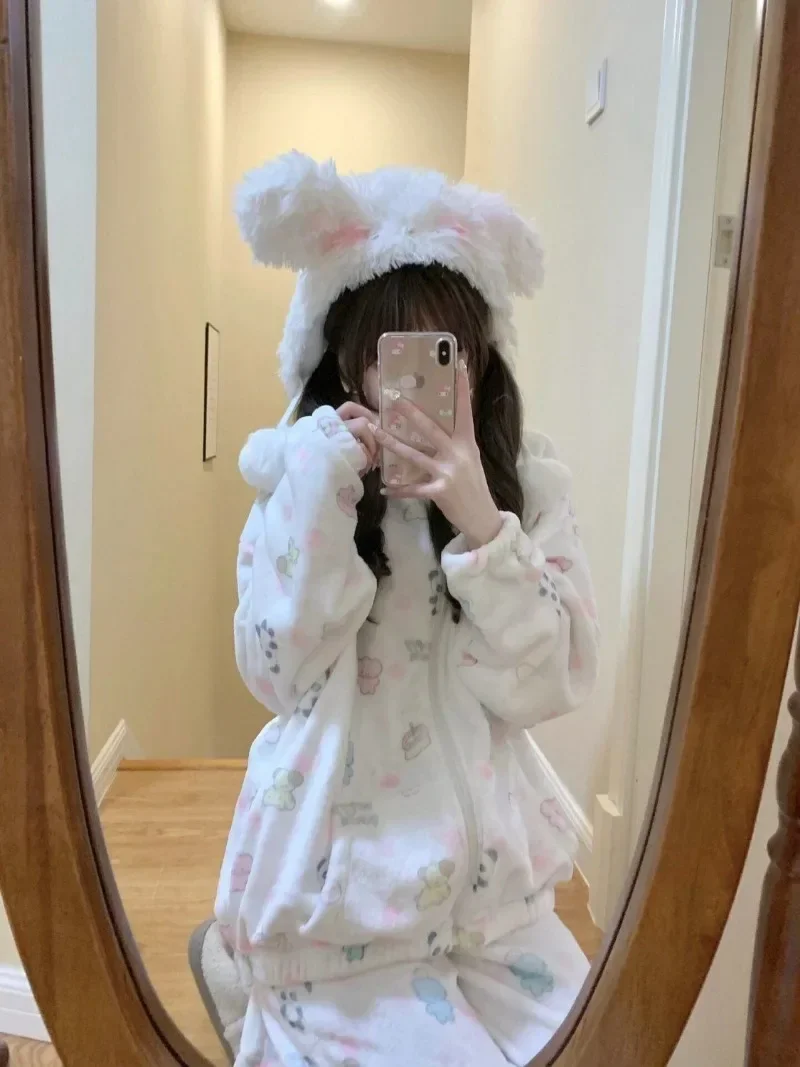 Японская коралловая бархатная флисовая пижама из двух предметов женская одежда