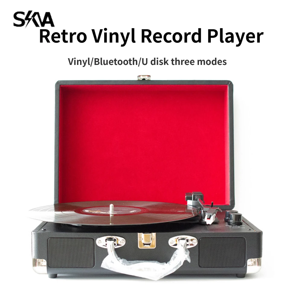 

Bluetooth Portable Music CD Record Phono Player Phonograph 33/45/78RPM Turntables Vinyl LP Gramophone Built-in Speaker for Home