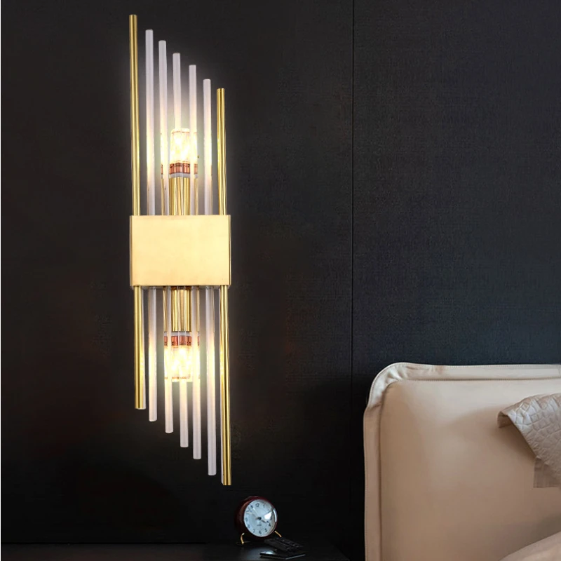 

American Gold Crystal Wall Lamp Modern Simple Living Room Bedroom Corridor Decorative Wall Lamp Led Aisle Double Head Wall Lamp