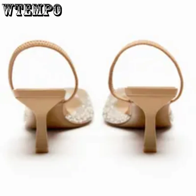 WTEMPO Women Pointed Head High Heeled Sandals Summer Sexy Shoes Fashion Pearl Decoration Slingback Pumps Wholesale Dropshipping