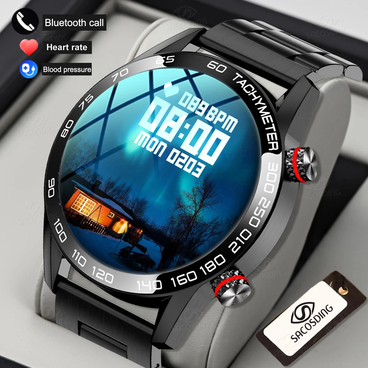 

2022 New Bluetooth Call AMOLED Smart Watch Men Music Player Waterproof Sports Fitness Tracker Stainless Steel Strap Smartwatch