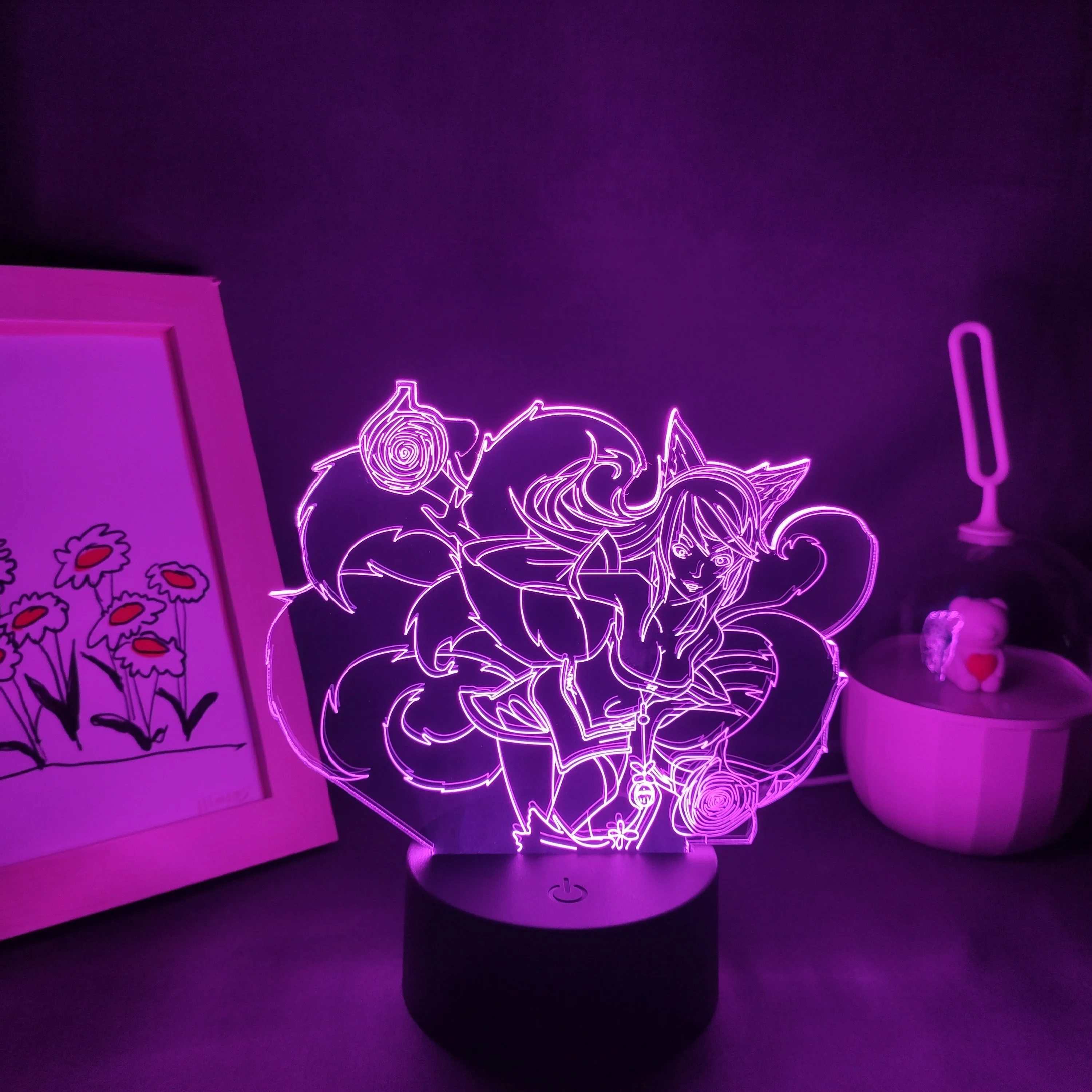 

LOL League of Legends игровая фигурка Ahri The Nine Tailed Fox лампы 3D светодиодные RGB неоновые ночники для гостиной и стола красочный Декор