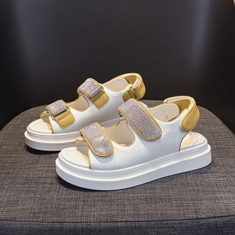 Summer Women Sandals 2023 Pumps Platform Shoes Girls Flats Fashion Leather Luxury Designer Roman Sandals Elegant Medium Heels