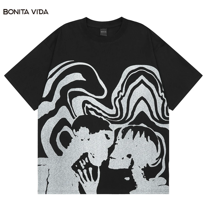 

Men Tshirt Streetwear Fearful Skull Skeleton 2023 Summer Hip Hop Punk Harajuku Retro Vintage Graphic T-Shirt Cotton Tops