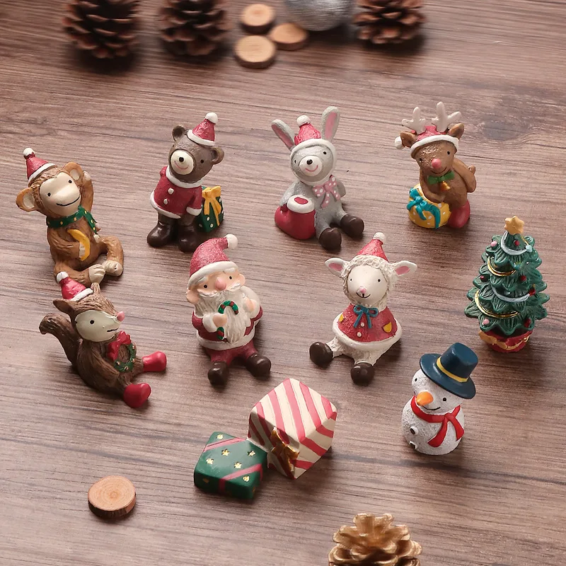 

10PCS Cute Mini Colorful Resin Tabletop Figurine Ornament Set for Christmas Decoration