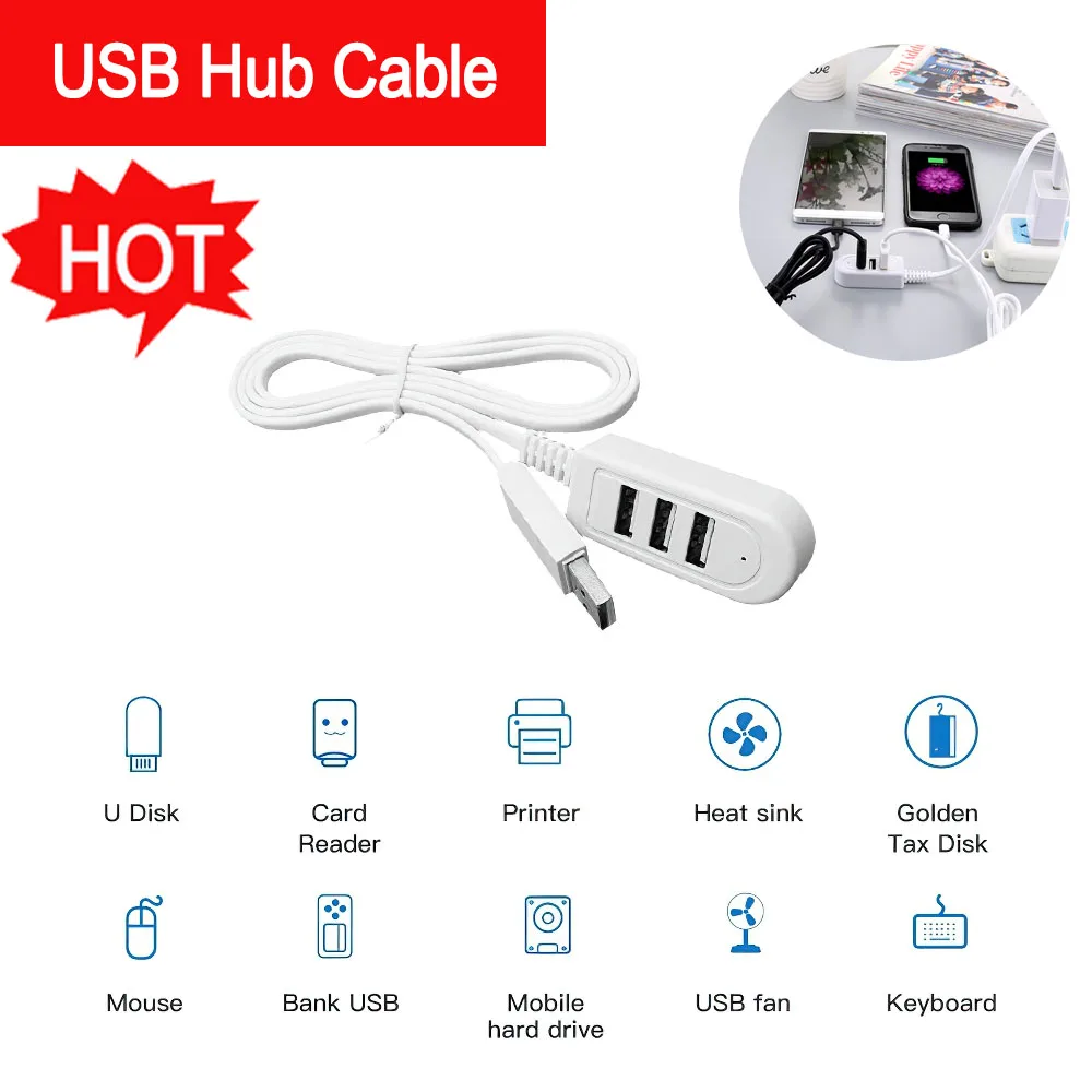 

Usb Adapter High Speed 3 Port Usb2.0 Usb Splitter Universal Usb 2.0 Hub Cable Socket Multi-function Hub For Pc Laptop Notebook