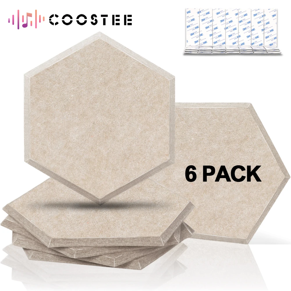 

6PCS Studio Acoustic Soundproofing Wall Panels Hexagonal Self-adhesive Noise Absorption Treatment Protective Panel