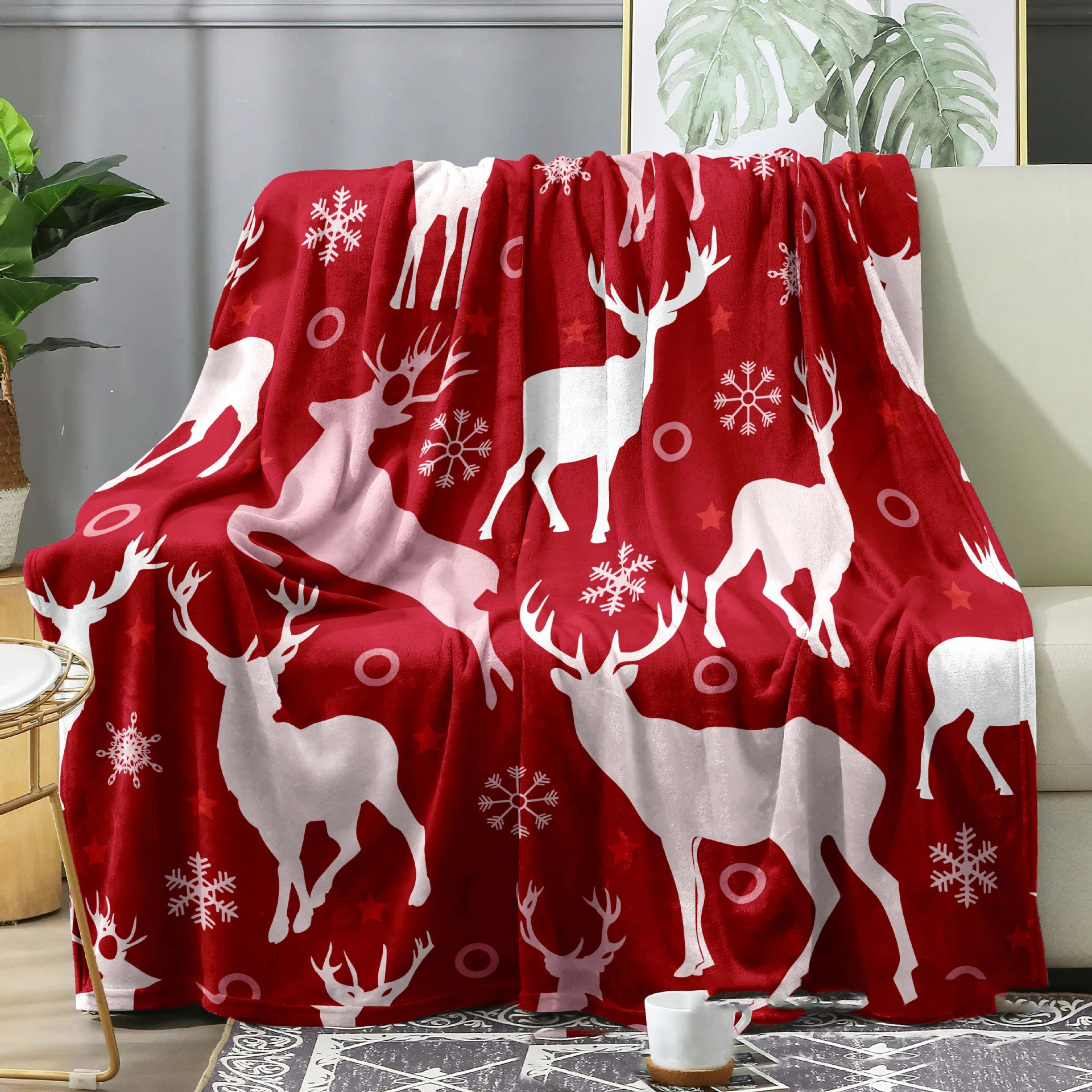

Warm Christmas Blanket Bedsqread Elk Digital Printed Double-Sided Fleece Flanged Flannel Blanket Nap Office Dormitory Sofa Cover