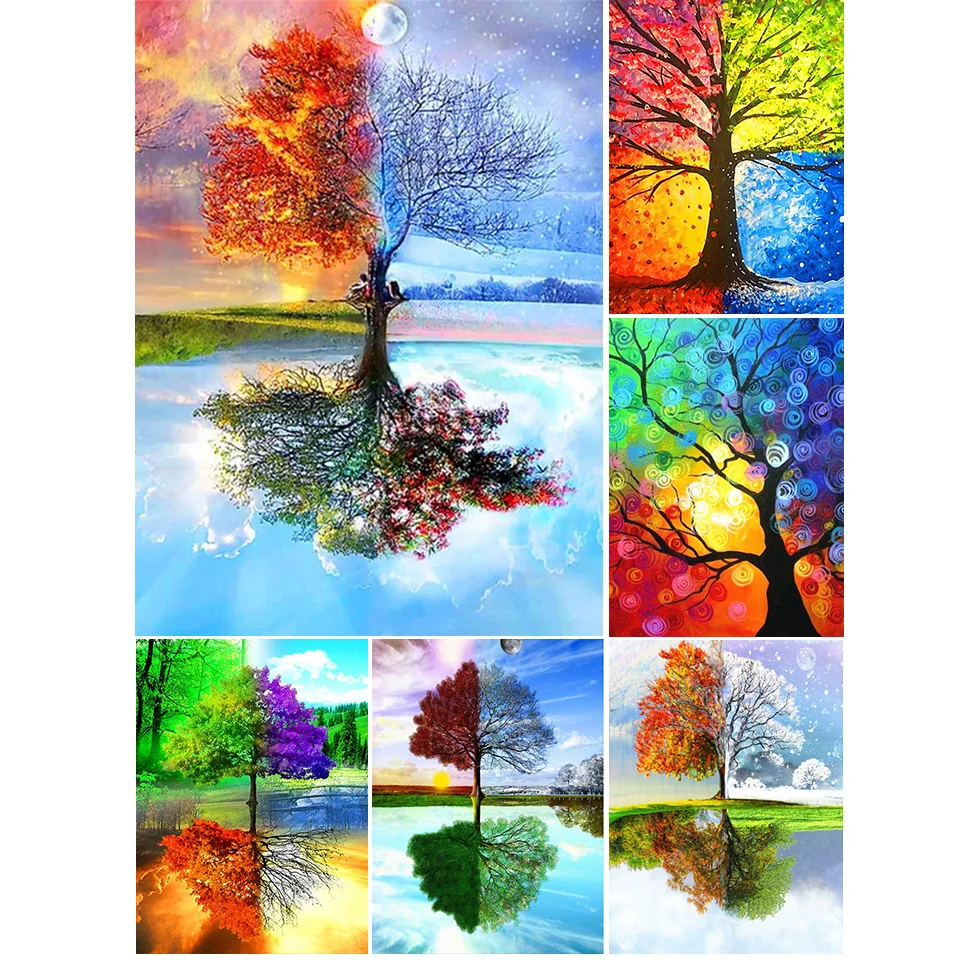 

5D Diy Diamond Painting Four Seasons Tree Cross Stitch Kit Full Drill Embroidery Mosaic Art Picture of Rhinestones New Arrival