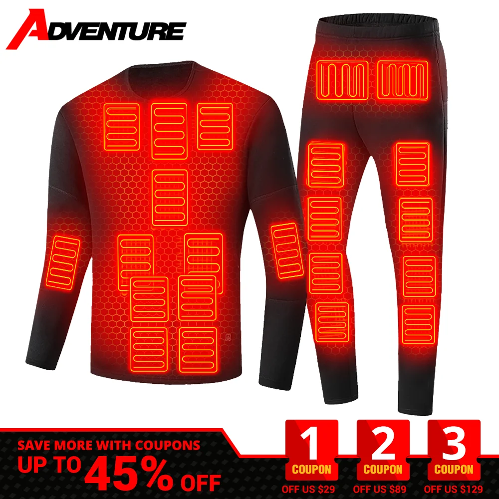 

Heated Underwear Suit Winter Heated Motorcycle Jacket Men's Ski Set USB Electric Heating Clothing Fleece Thermal Long Johns 5XL
