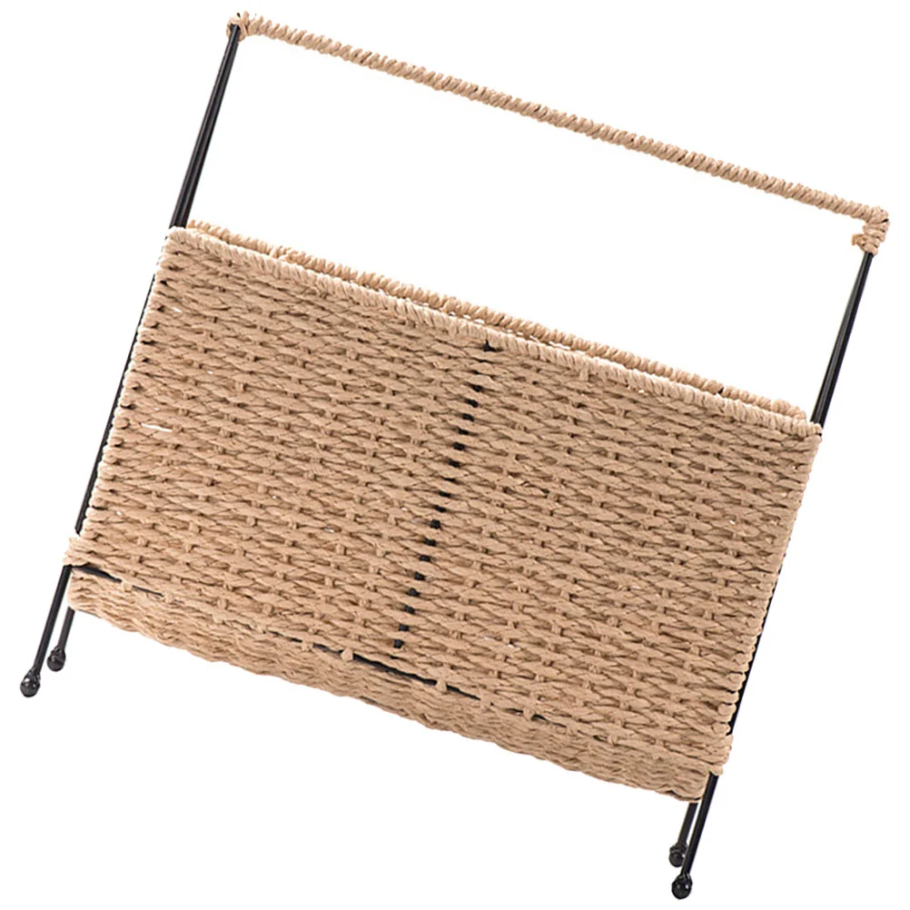 

Standing Rack Magazines Wicker Storage Bin Vintage Books Holder Floor-standing Seagrass Rattan Basket Weaved Brochure Baskets