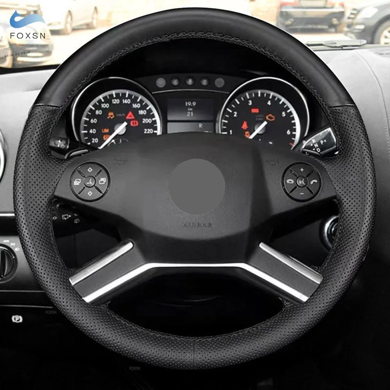 

Чехол на руль салона автомобиля для Mercedes Benz GL M R Class X164 W164 2009-2013, прошитая вручную, черная перфорированная кожаная отделка