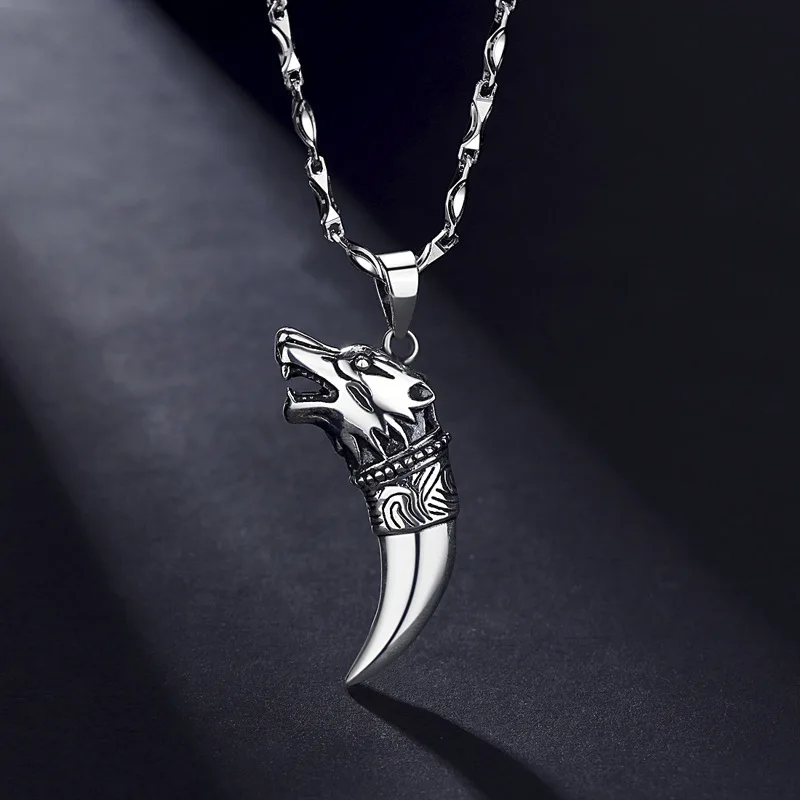

HOYON wolf tooth pendant male 999 sterling silver necklace for hip hop men jewelry simple forest pendant for boyfriend free ship