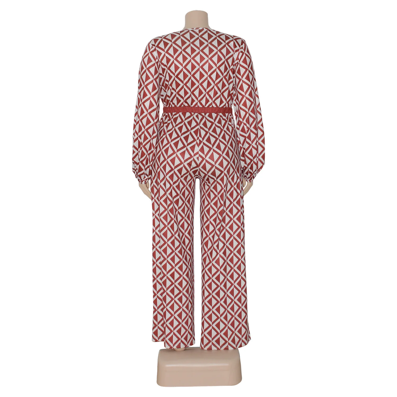 Plus Size Jumpsuits Printing V-Neck Long Sleeve Ankle-Length Plus Size Women Clothing Women's Elegant Party Jumpsuit Straight