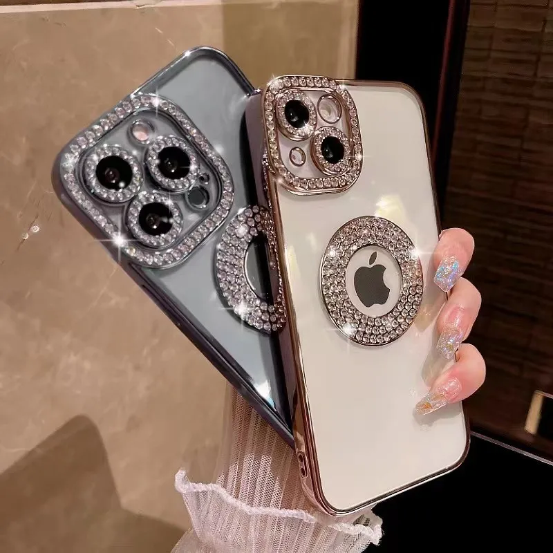Diamond Glitter Case For iPhone 14 Plus 12 11 13 14 Pro Max Plating Rhinestone Soft Silicone Shiny Bling Transparent Back Cover