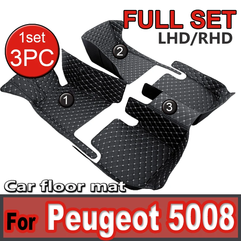 

Car Mats Floor For Peugeot 5008 P87 2017~2023 7seat Luxury Leather Mat Car Floor Mats Universal Waterproof Cocho Car Accessories