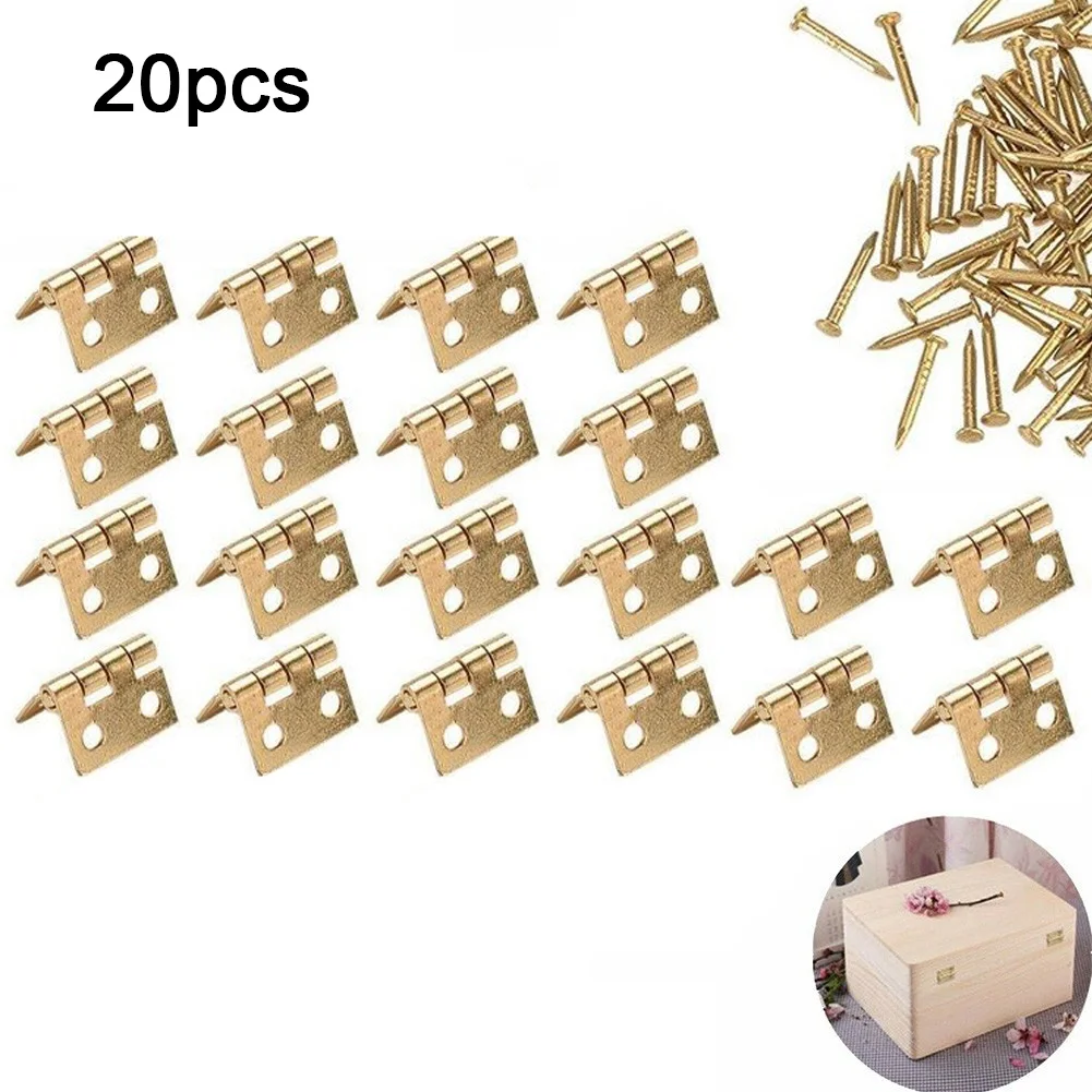 20pcs  Brass Plated Mini Hinge Golden Decorative Door Hinges Wooden Gift Jewelry Box Hinges For Small Craft Door Box Accessories