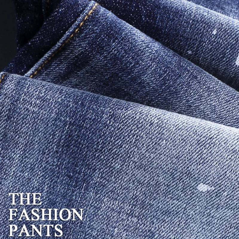 High Street Fashion Men Jeans High Quality Retro Blue Elastic Vintage Slim Ripped Jeans Men Printed Designer Brand Pants Hombre