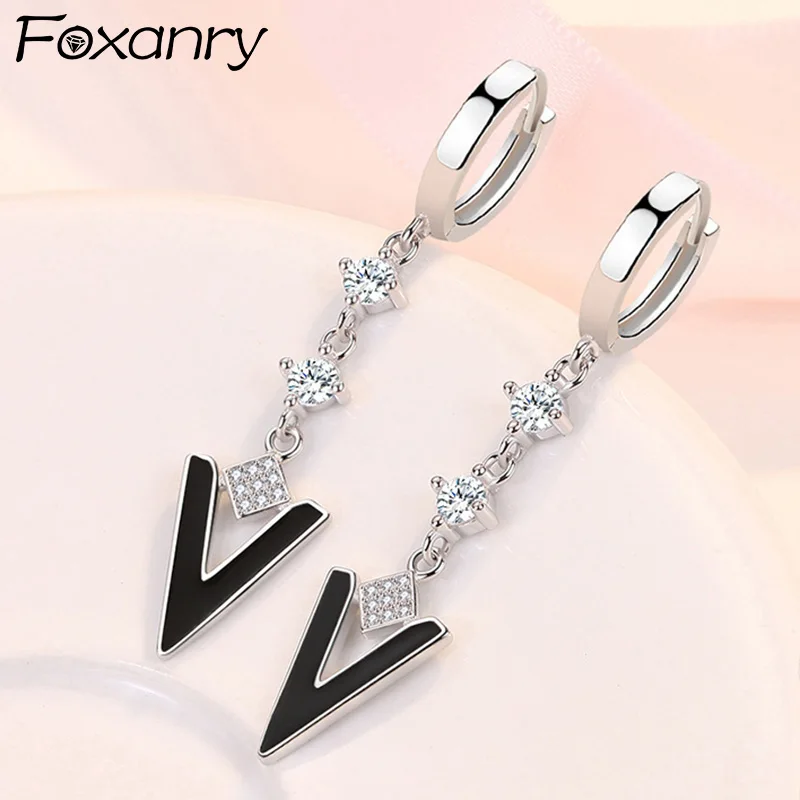 

DAYIN Prevent Allergy Silver Color Long Zircons Earrings For Women Trendy Creative Triangle Geometric Wedding Party Jewelry