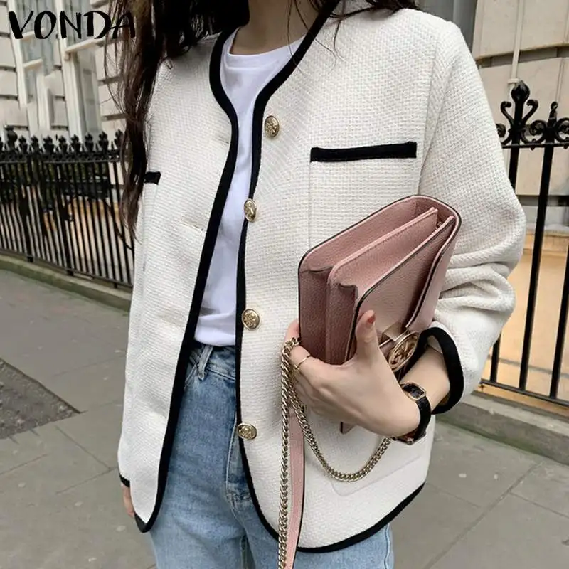 

2022 VONDA Women Autumn Long Sleeve Button Up Jackets Ladies Casual Solid Color Cardigan Elegant Outwears Oversized Overcoats