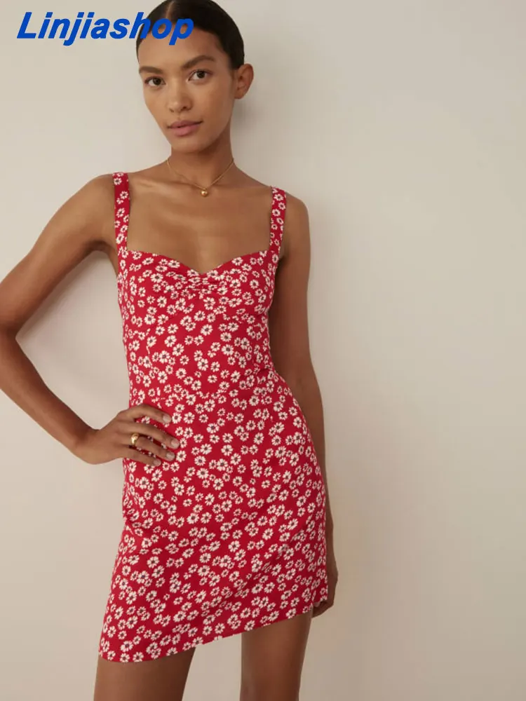 

Женское облегающее мини-платье на бретелях-спагетти, с цветочным принтом