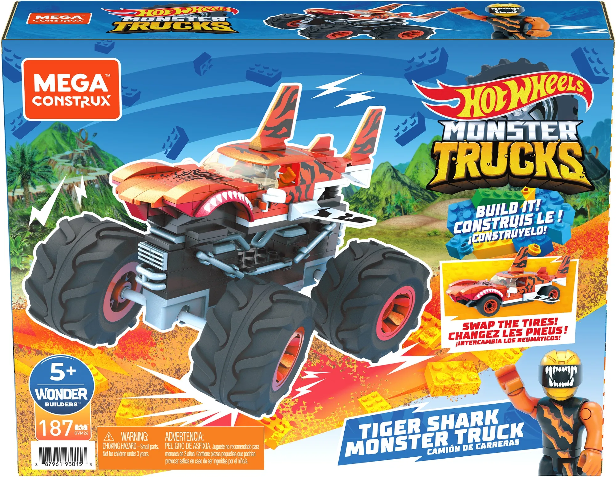 Конструктор Mega Construx Hot Wheels Монстр-трак Тигровая акула GVM26 | Игрушки и хобби