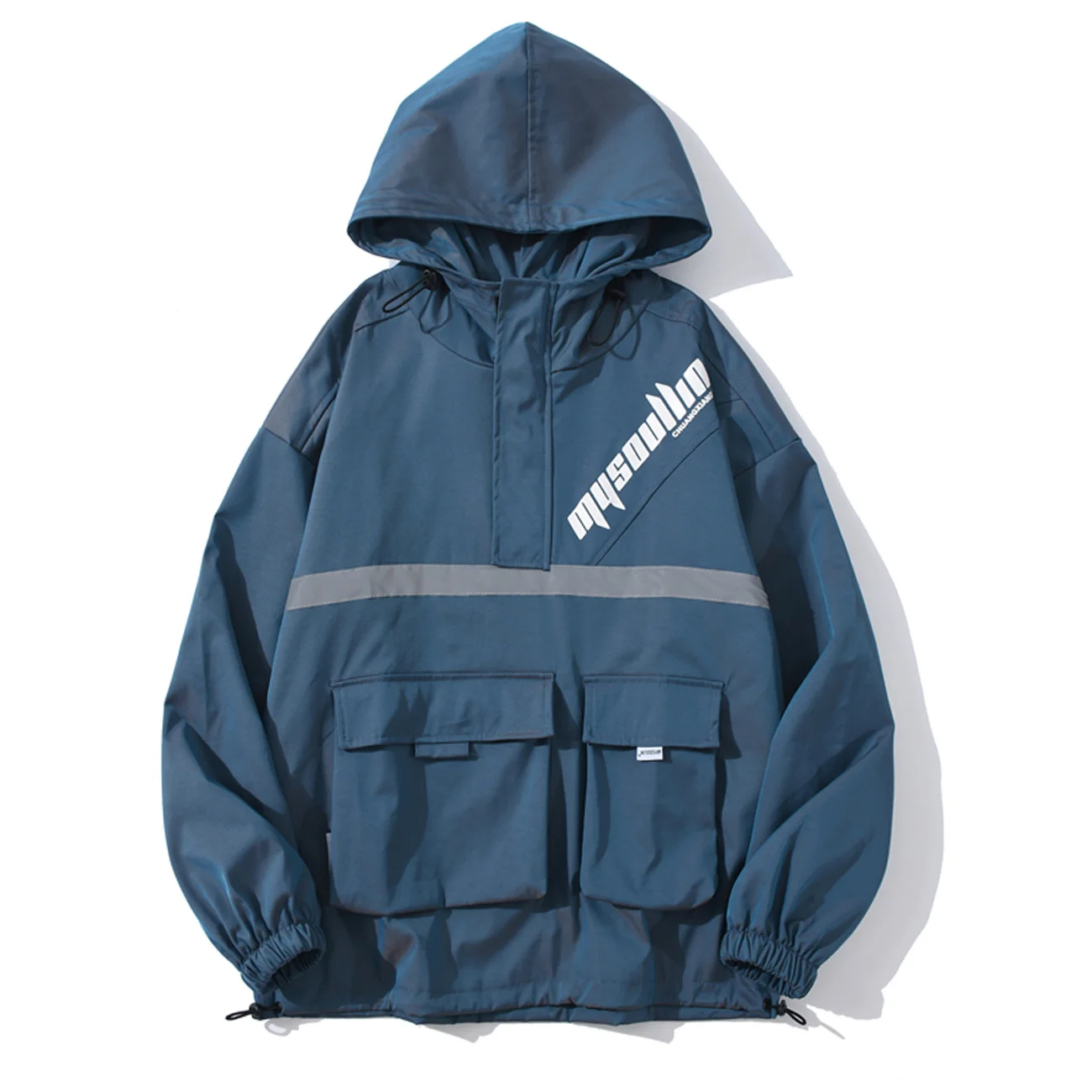 

Куртка-карго Мужская Светоотражающая в полоску, с капюшоном и карманами