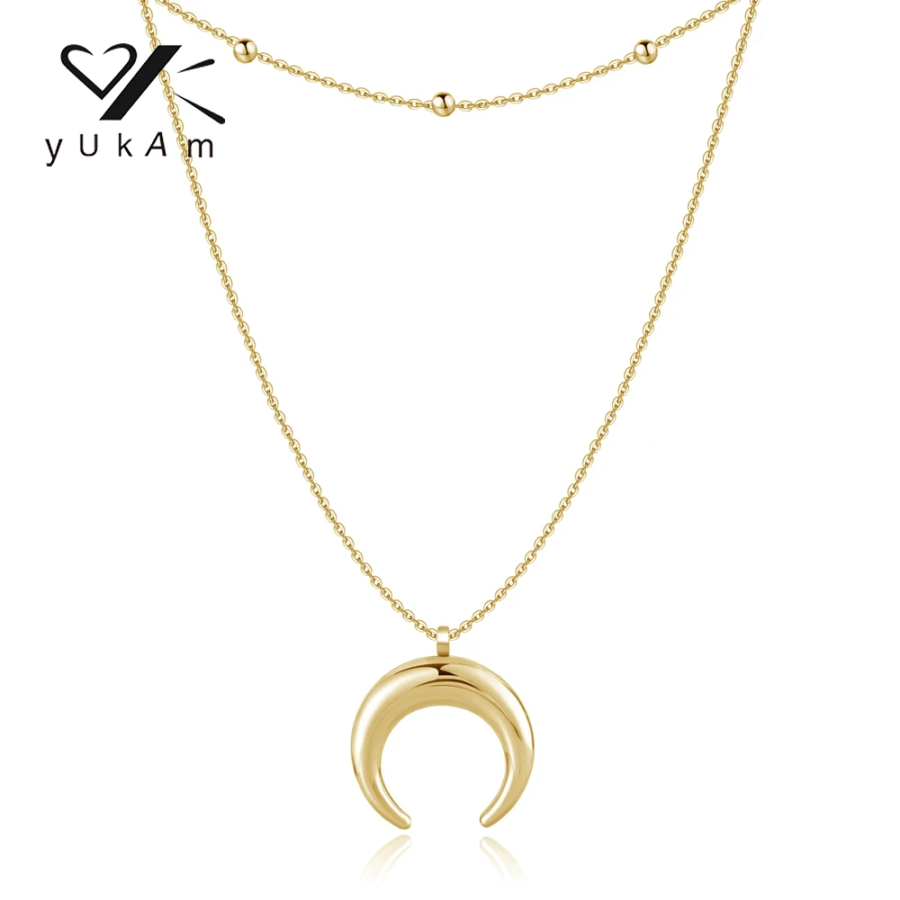 

Двухслойное женское ожерелье YUKAM, колье из нержавеющей стали, ювелирное изделие, цвет золото