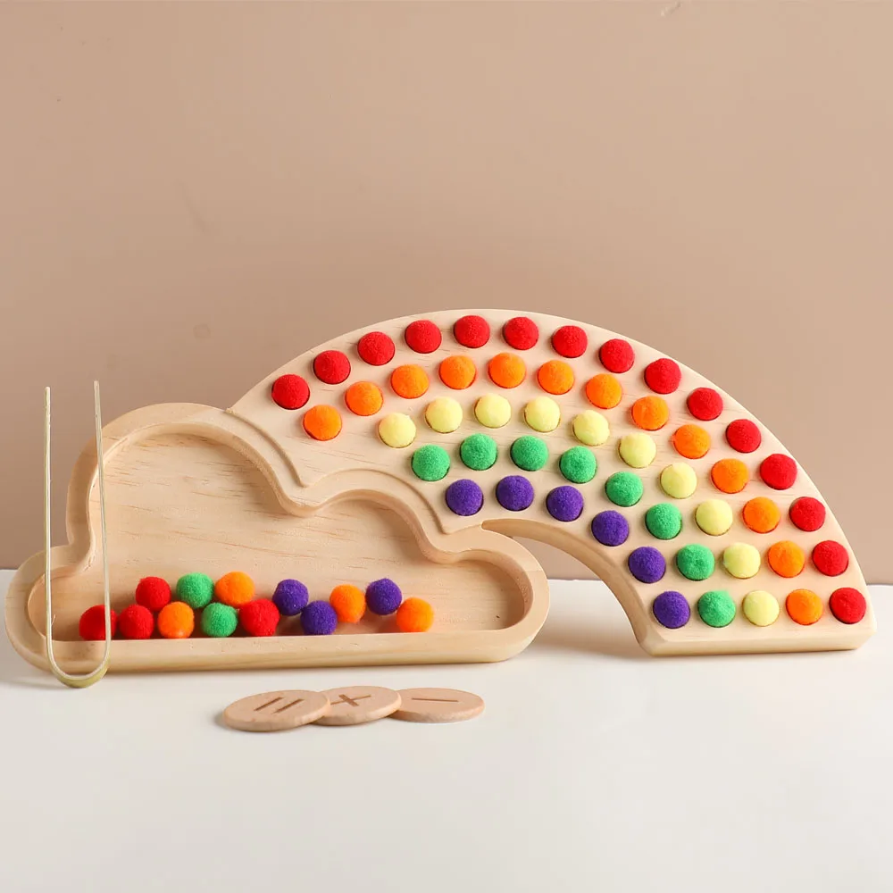 New Rainbow Wood Plate Ball Clamping Toy Educational For 3-6 Years Wooden Toys Montessori Sensory Toys for Children