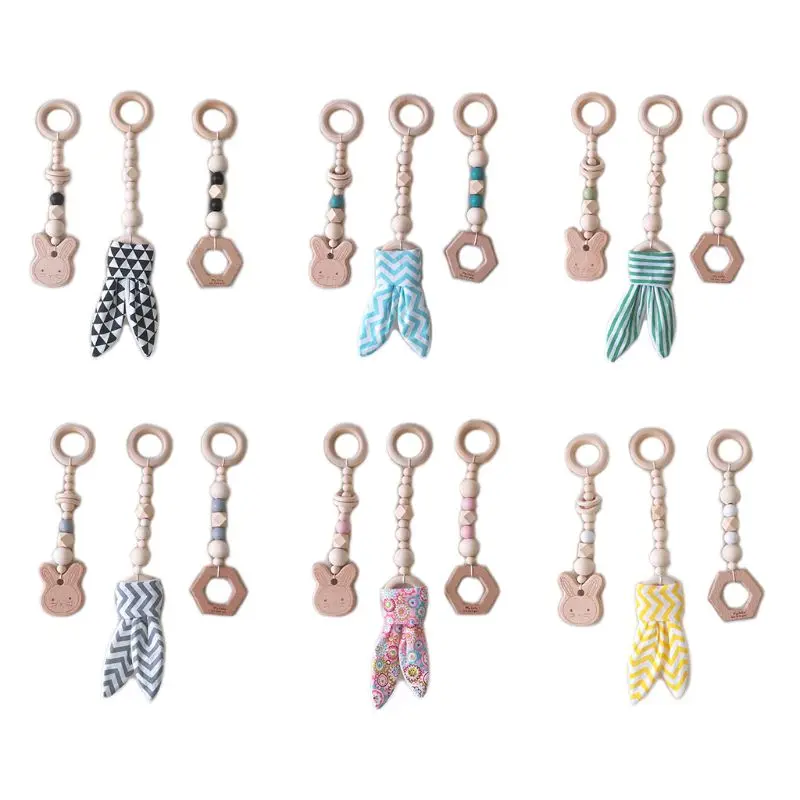 

3pcs Baby Gym Pendant Toy Mobile Rattle Toddler Boys Girls Crib Wooden Beading Bracelet Toy Stroller Hanging Toy