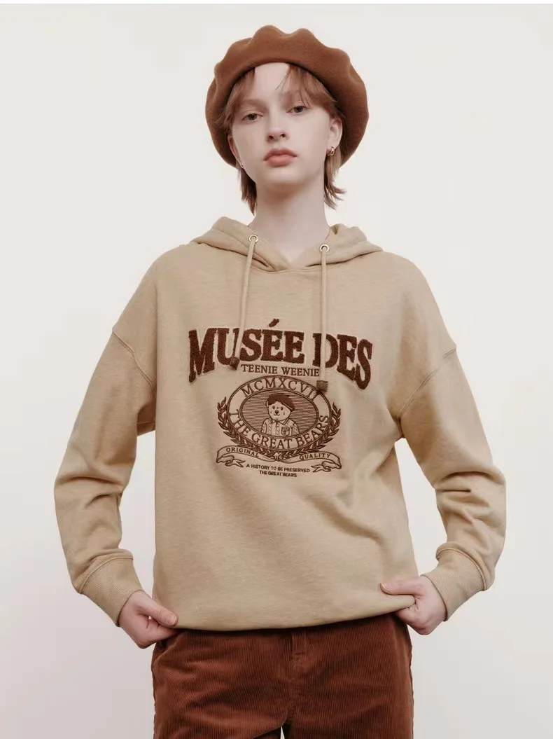 

Толстовки для женщин, зимние топы С Вышивкой Букв, осенняя толстовка с капюшоном с длинными рукавами, футболки коричневого цвета, одежда