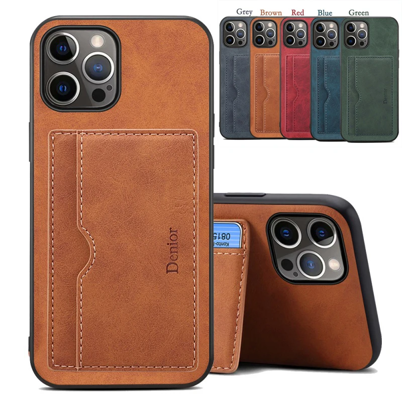 

Fashion Card Slot Phone Case For iPhone 14 Plus 13 12 11 Pro XR X XS Max 7 8 Plus SE Soft Premium Leather Holder Back Cover